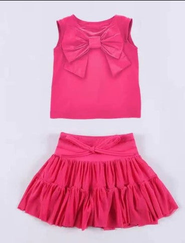 Bow Vest T-shirt & Ruffle Skirt Set