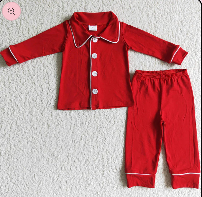 Red button boy/girl matching pyjamas