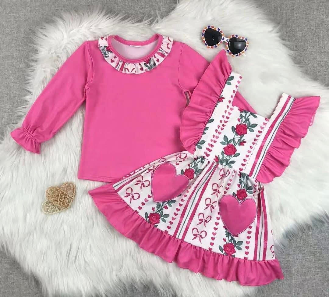Valentines dungaree dress & long sleeved t shirt