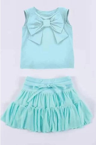 Bow Vest T-shirt & Ruffle Skirt Set