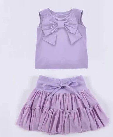 Bow Vest T-shirt & Ruffle Skirt Set