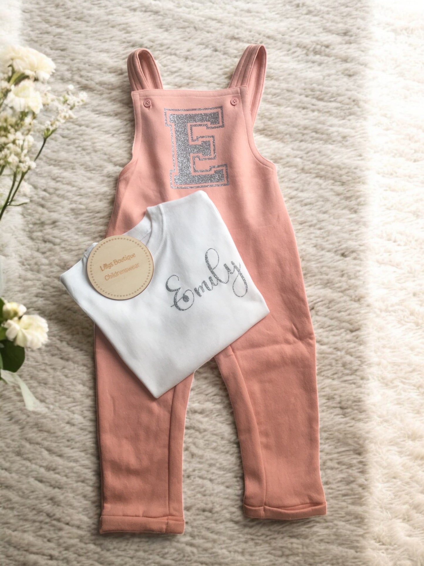Personalised fleeced lined dungaree & t shirt set