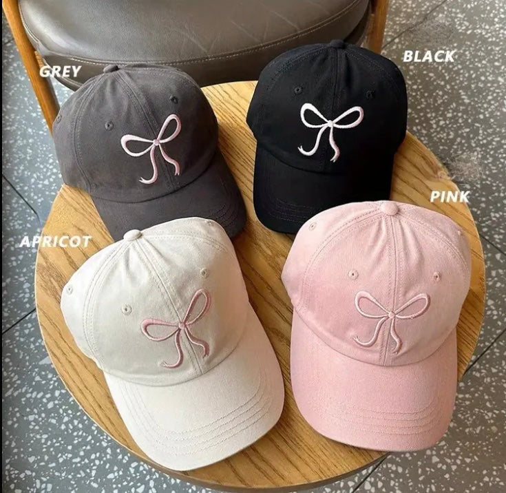Embroidered bow cap