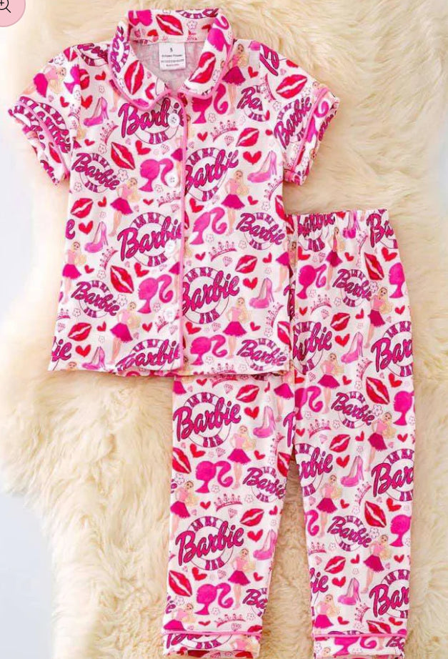 Barbie printed button up pyjamas