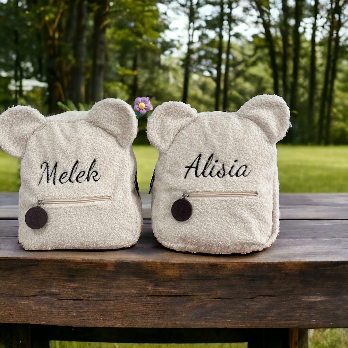 Embroidered teddy fleeced backpack