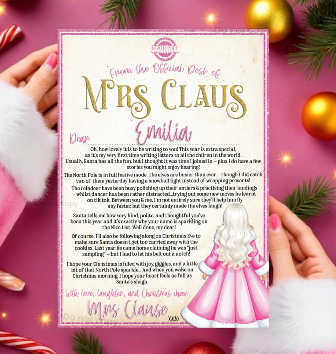 Personalised A4 letter from Mrs Claus - printed range
