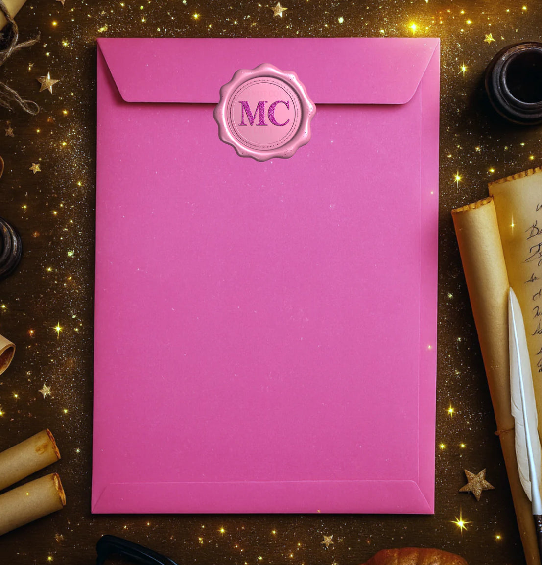 Pink envelope with Mrs clause wax stamp (to fit letter)