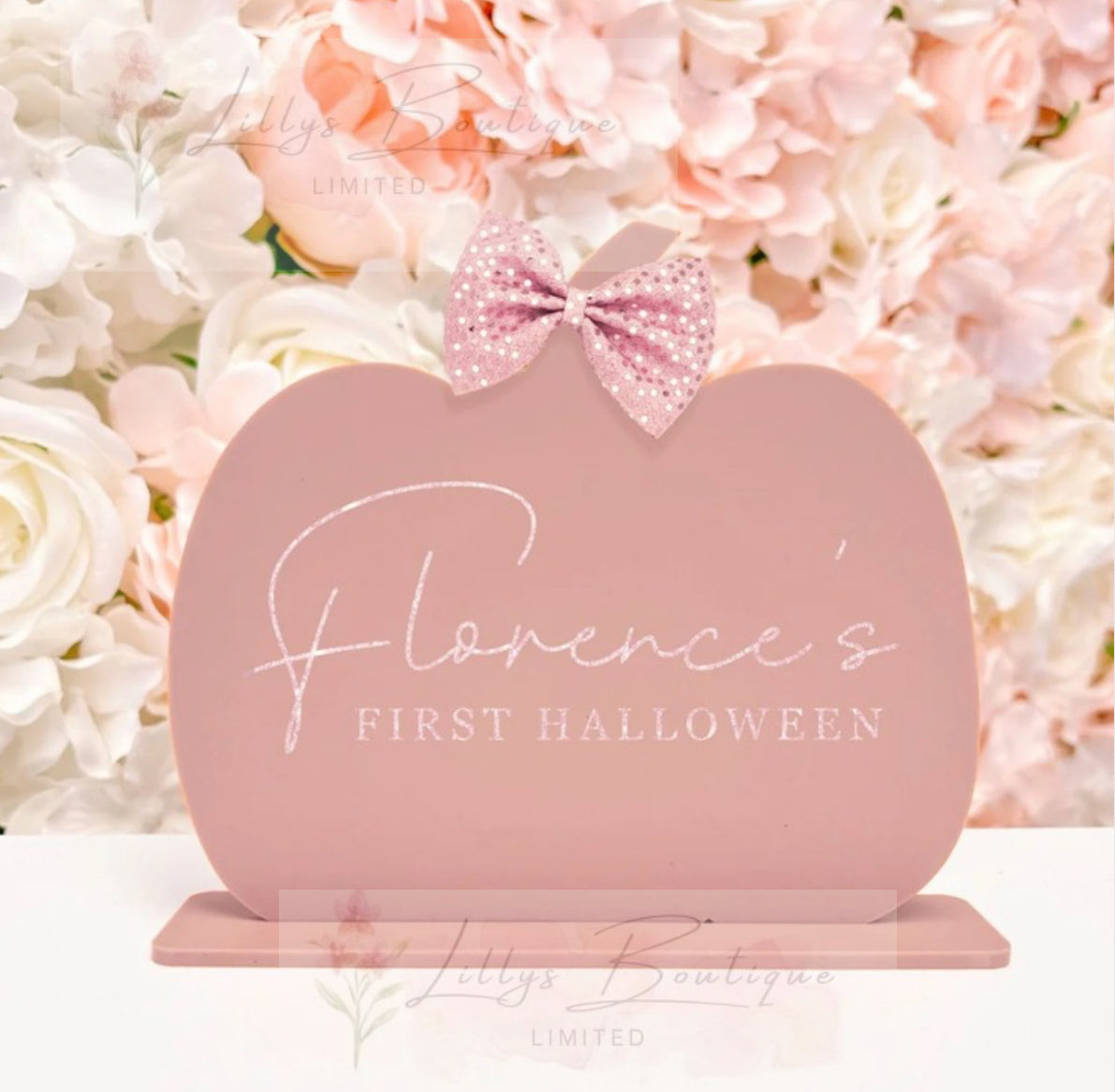 Acrylic pink personalised pumpkin & stand (wording to suite)