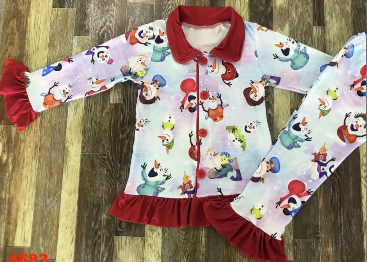 Boy/girl matching snowman pyjamas