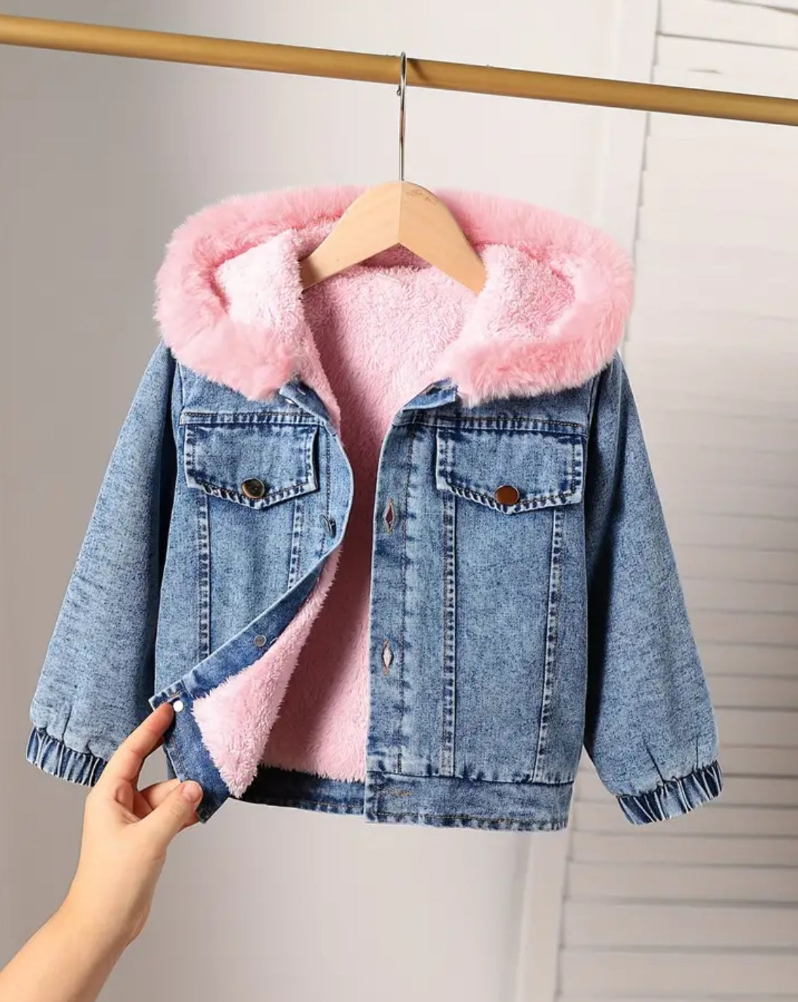 Fleeced lined baby pink Denium jacket