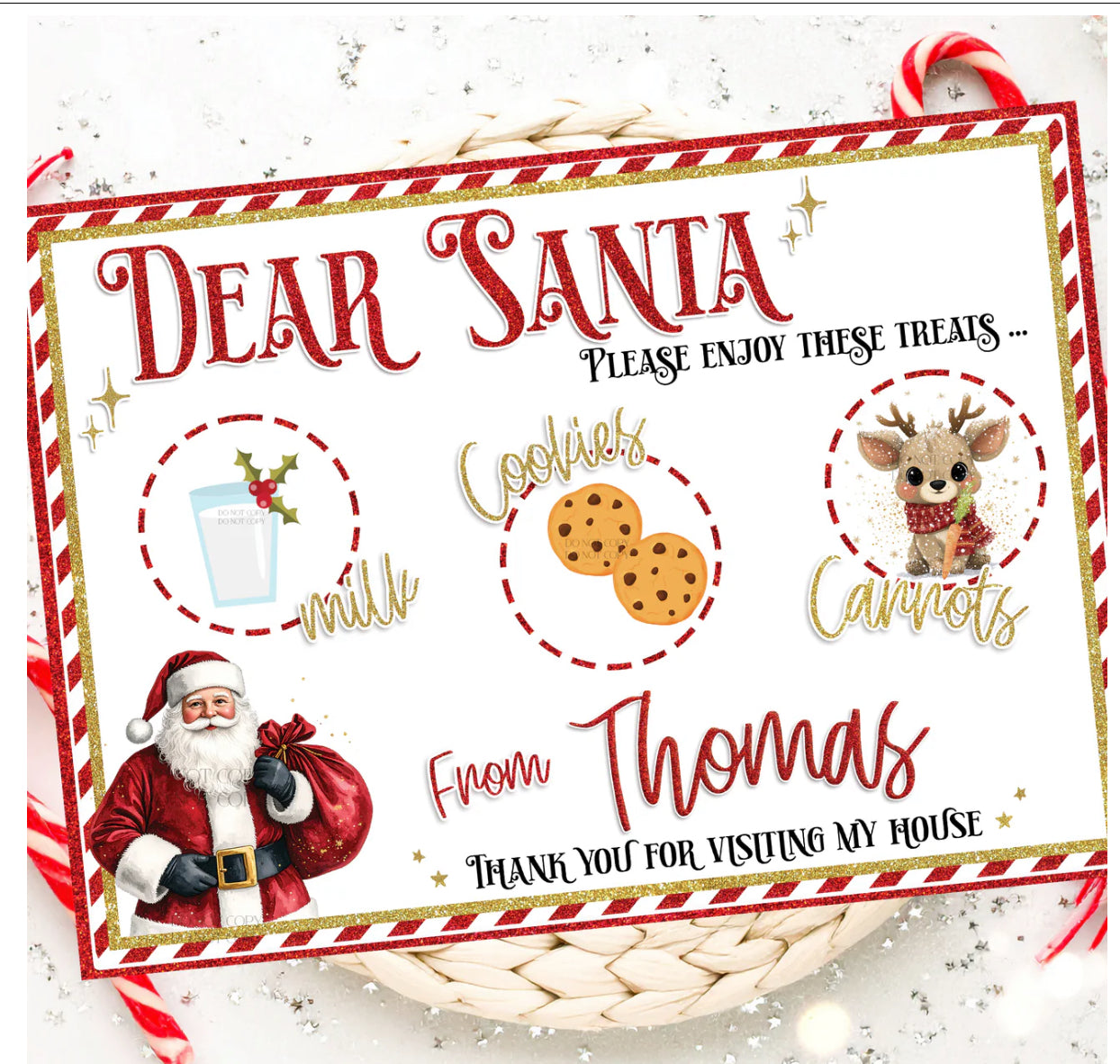 Faux leather personalised Santa board placemat