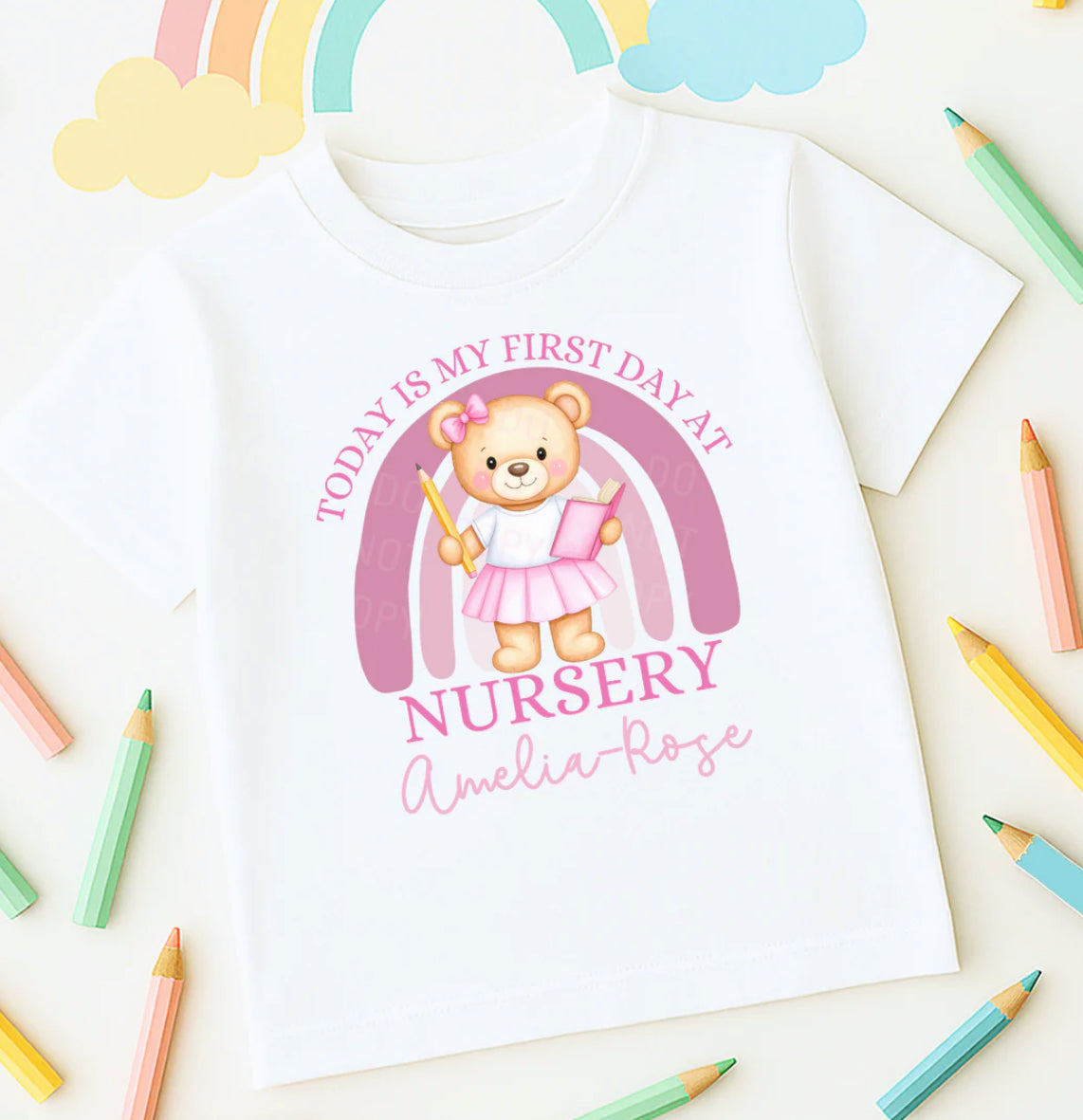 First day of nursery personalised T shirt - pink