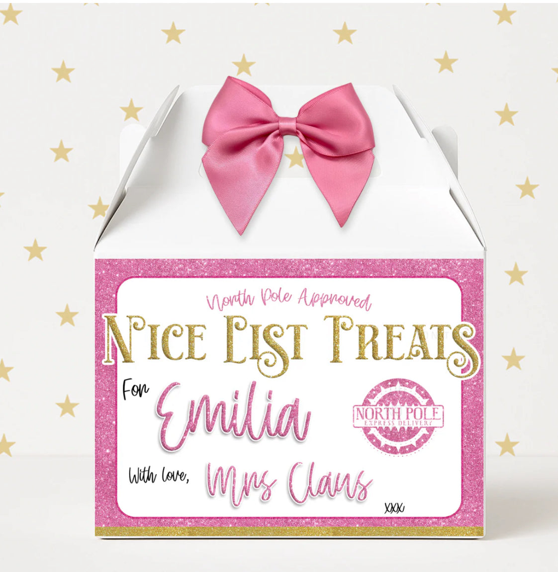 Pink nice list personalised treat box
