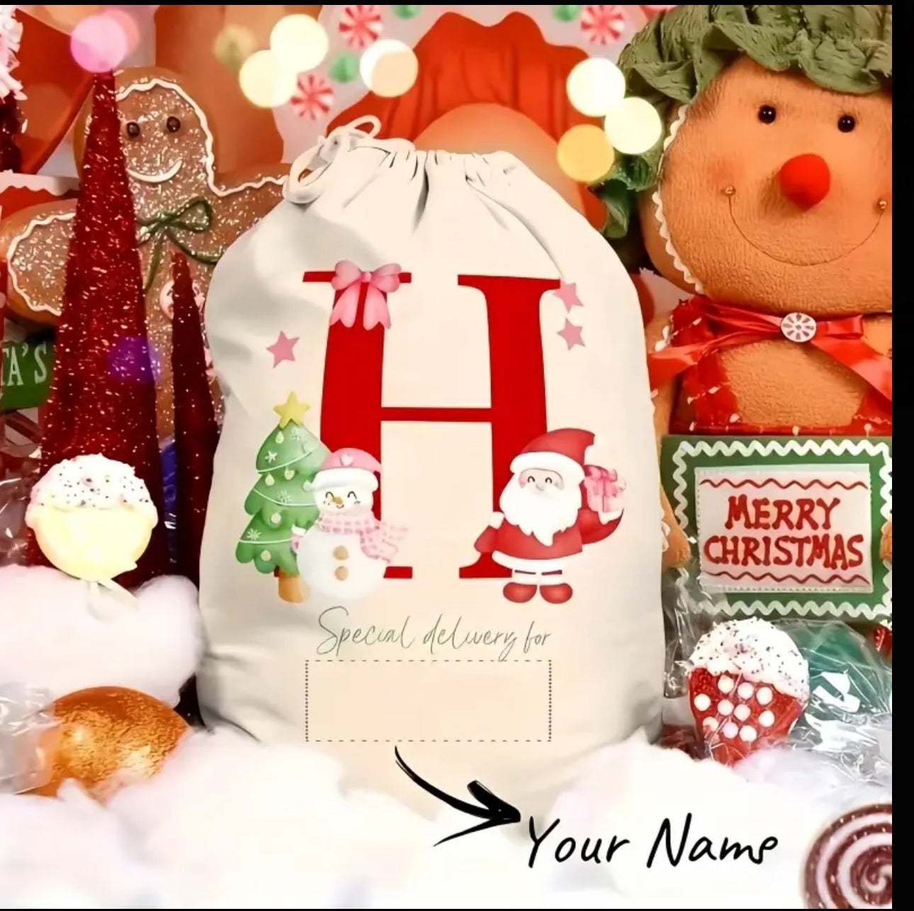 FREEBIE - personalised 30cm x 40cm Santa sack - ONE PER ORDER