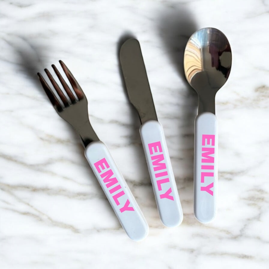 Personalised kids cutlery set - pink