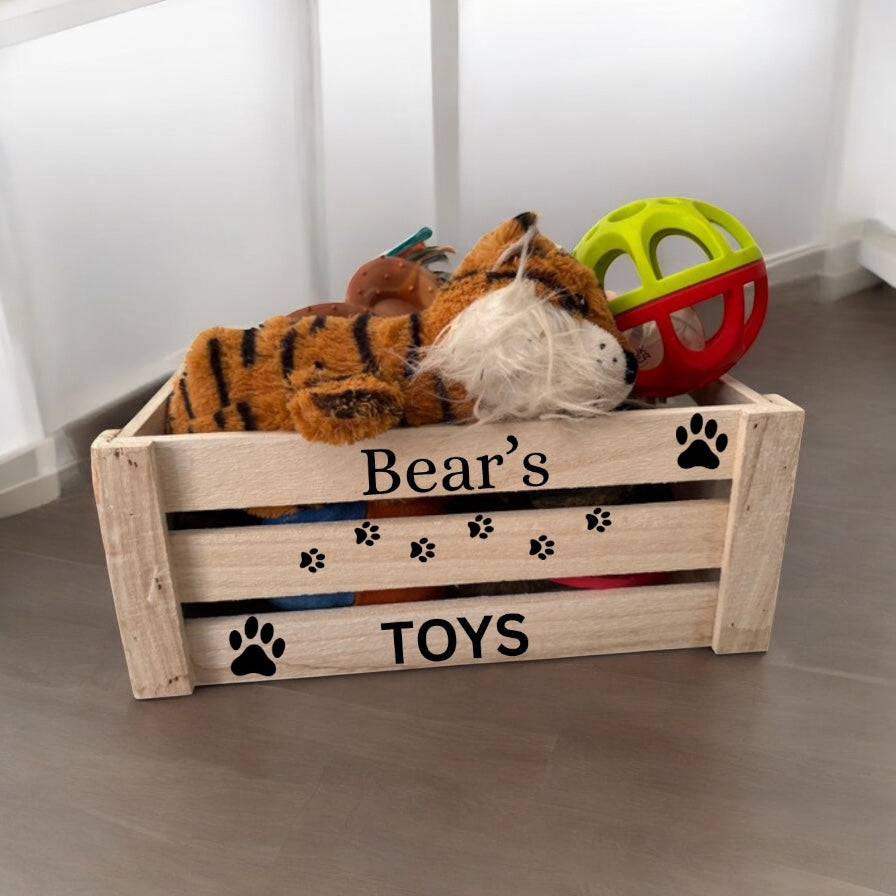 Personalised wooden pet toy storage create