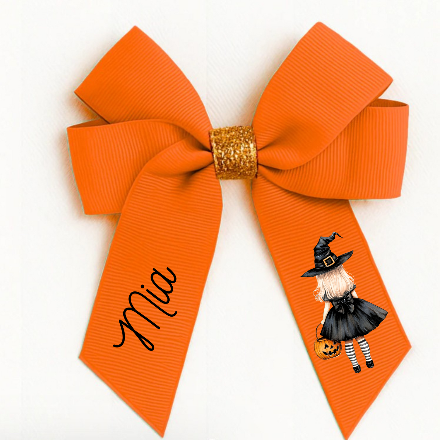 6” Orange & gold glitter witch bow