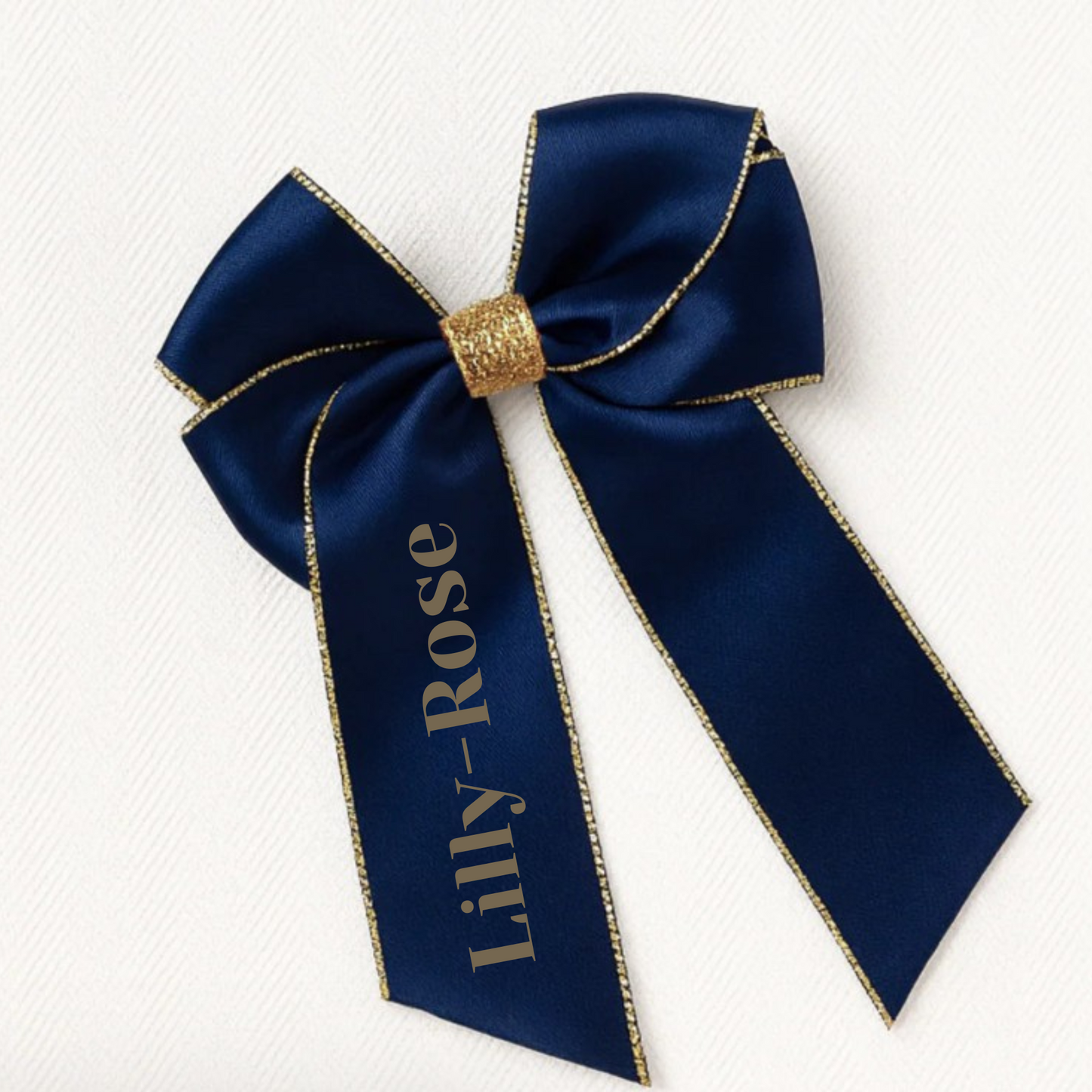 6” Navy & gold glitter personalised bow