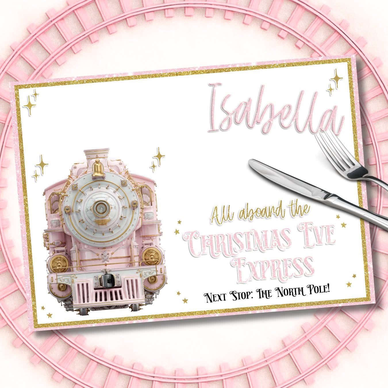 Christmas Eve express PVC personalised placemat - pink