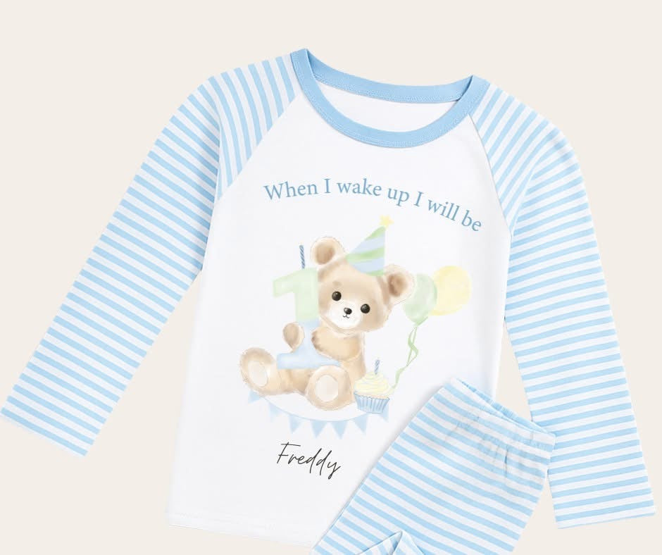 When I wake up I will be one, personalised pyjamas - blue