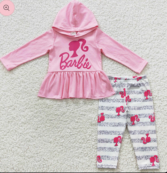 Printed Barbie girl hoodie and leggings set