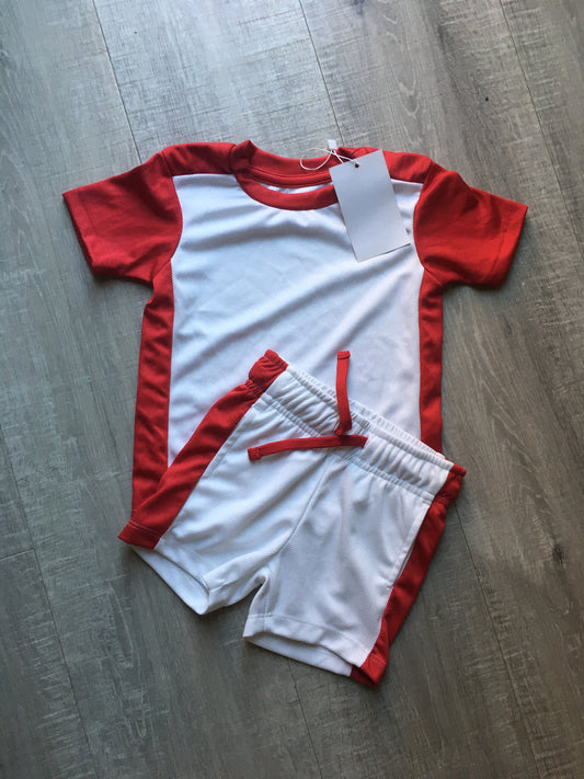 6/12m red and white shorts set