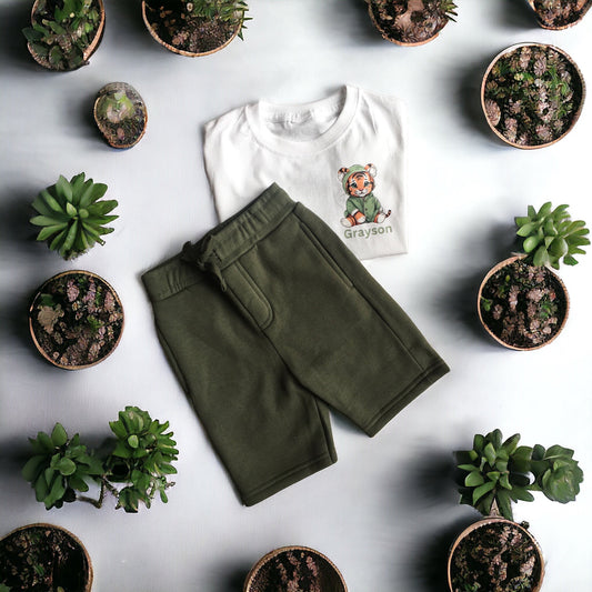 Khaki little tiger shorts and t shirt set