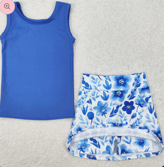Blue floral skorts set