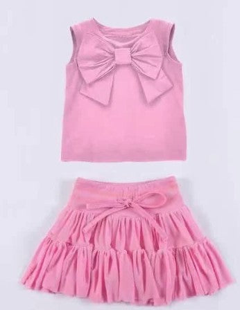 Bow Vest T-shirt & Ruffle Skirt Set