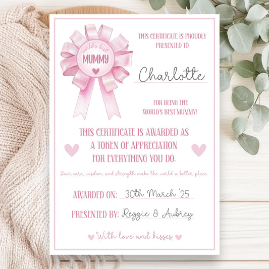 Worlds Best Mum Personalised A4 Certficate