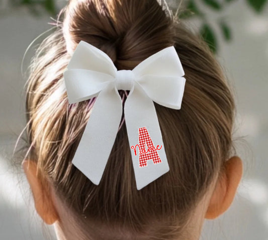 Gingham personalised name bow - red