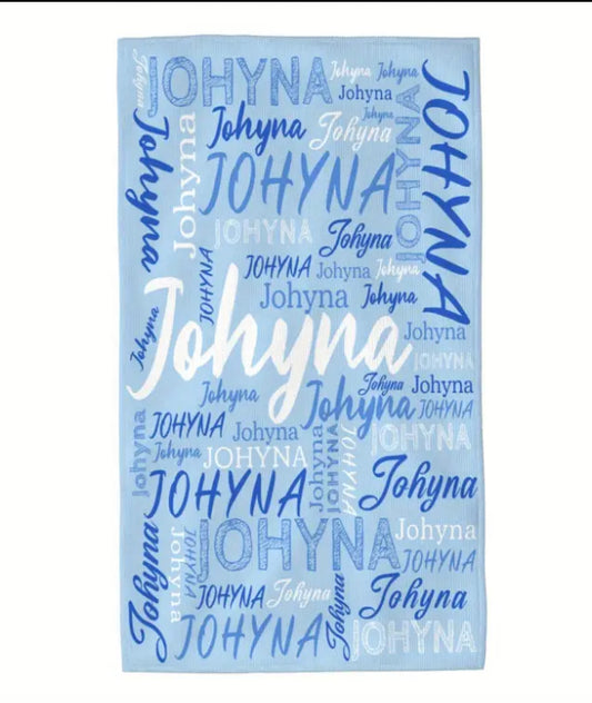 Personalised 18x26 inch beach towel - blue