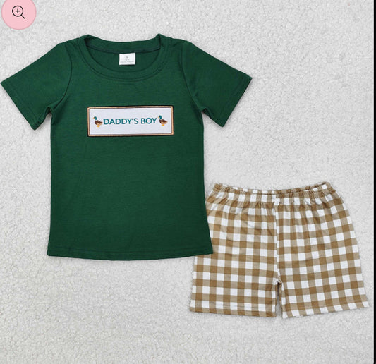 Daddy’s boy embroidered checked shorts set