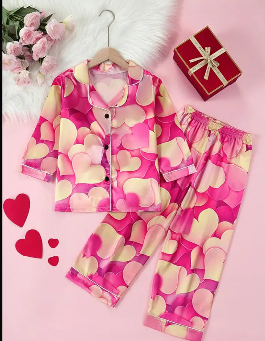 Satin feel contrast valentines pyjamas