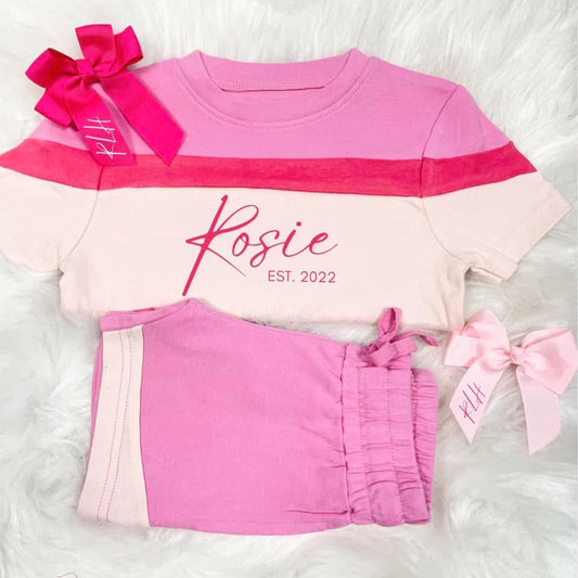 Contrast two tone  shorts set & bow