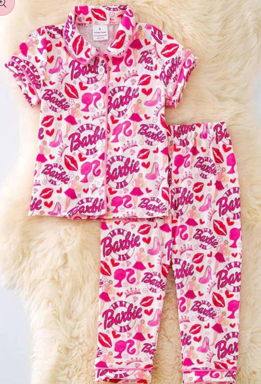 Barbie printed button up pyjamas