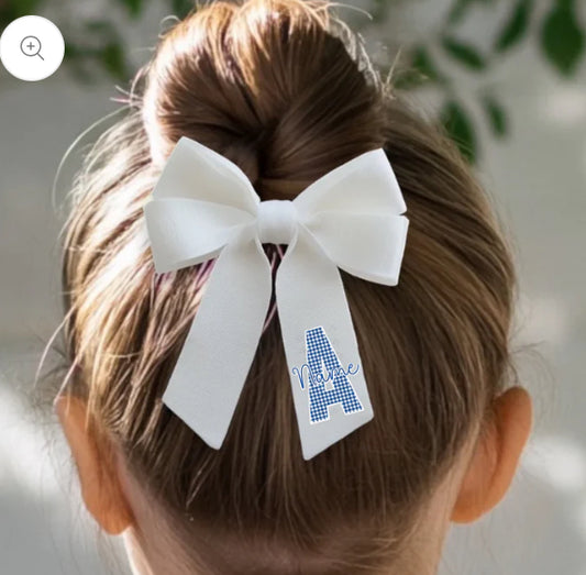 Personalised gingham bow - blue