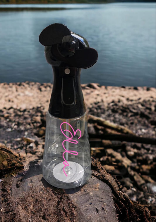 Personalised spray water fan - pink text