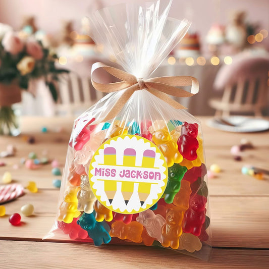 Personalised teacher pencil gummy bear treat bag