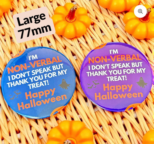 7cm non verbal Halloween badge.