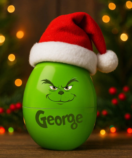 11inch tall personalised grinch egg.