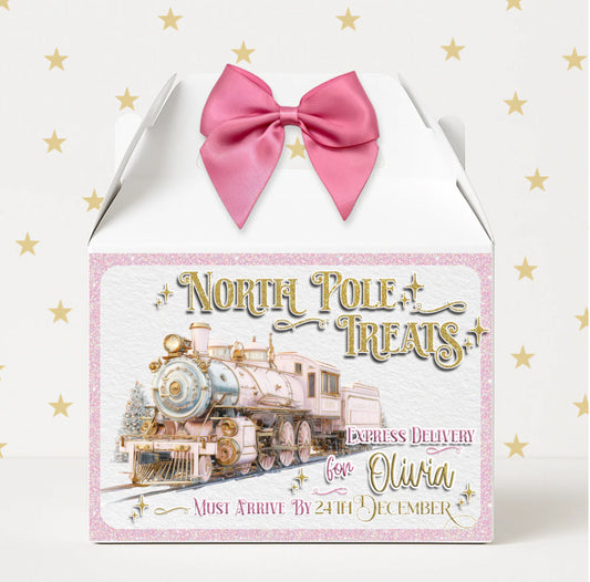 North Pole treats - personalised box - pink