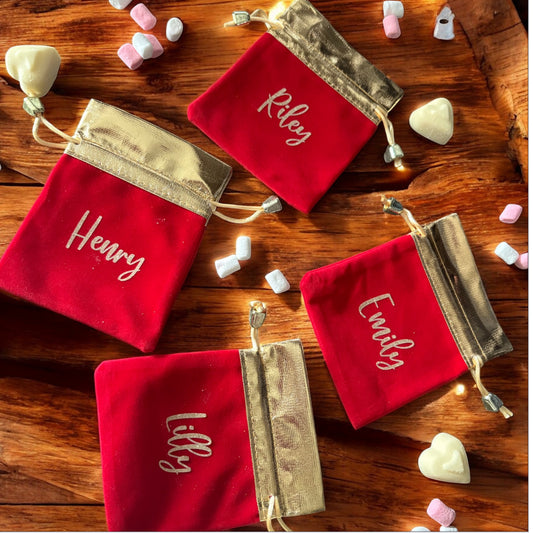 Personalised Christmas velvet sweet bag (includes sweets)