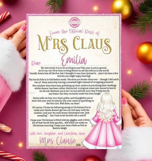 Personalised A4 letter from Mrs Claus - printed range