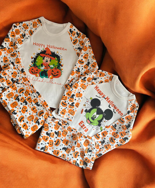 Personalised Halloween Minnie/mickey pyjamas
