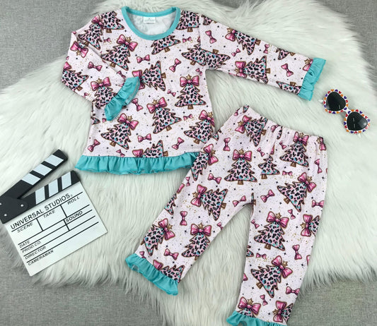 Bow Christmas trees pyjamas
