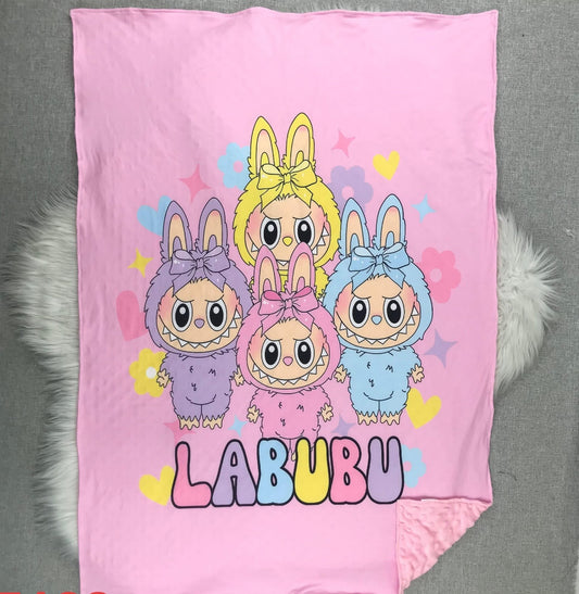Large popcorn backed Labubu blanket