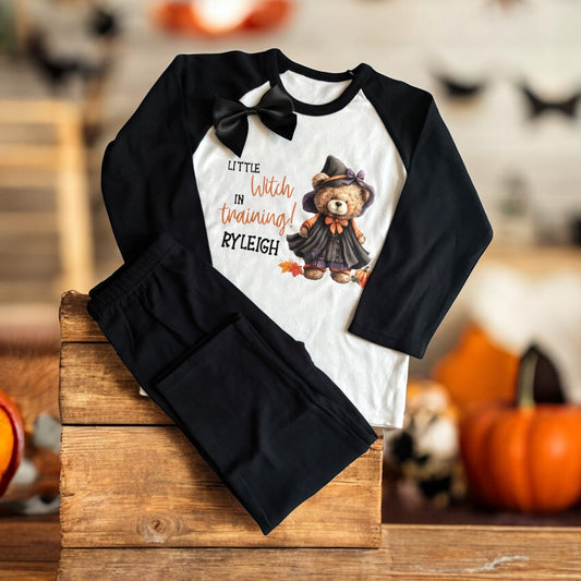 Personalised little witch in training pyjama set
