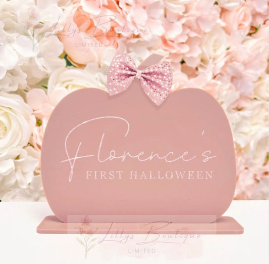Acrylic pink personalised pumpkin & stand (wording to suite)