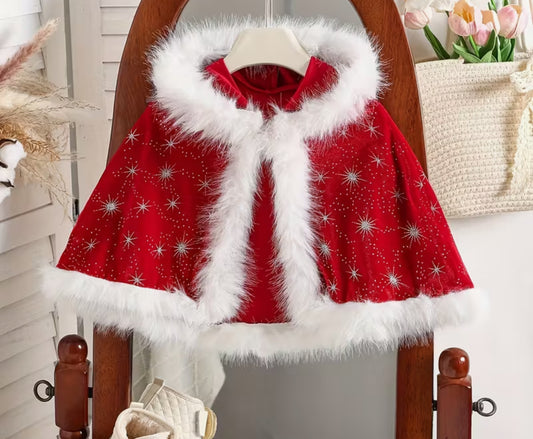 Hooded velour Christmas cape